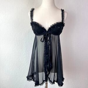 Vintage Y2K 34B Victorias Secret Sexy Little Things Babydoll Slip Dress Black